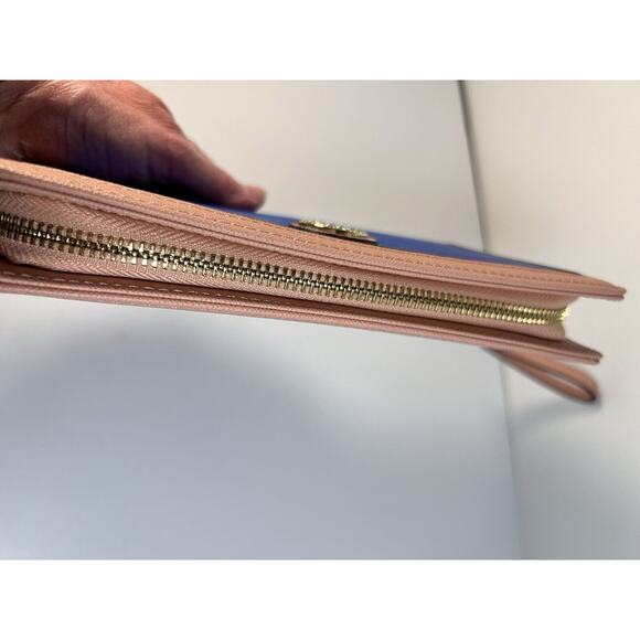 Anne Klein Zip Around Wristlet Wallet Royal Blue Dusty Pink Gold Interior - Picture 6 of 7